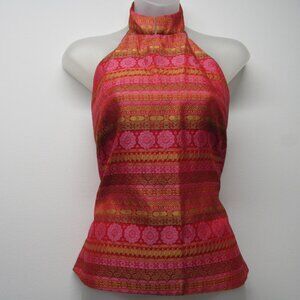 Vtg 90s Y2K Jessica McClintock Gunne Sax Embossed Lace Up Back Halter Top sz 9